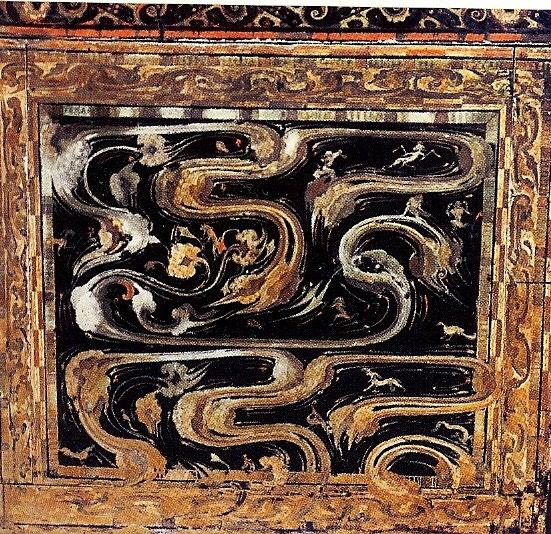 The motifs on the Ma Wang Dui coffins depict the swirling movement of the Hun after death.