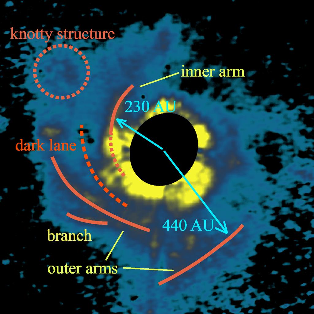 Optical/Near-IR: Scattered radiation AB Aurigae Spiral arm structure: H band (Herbig Ae star; SUBARU) Distance:
