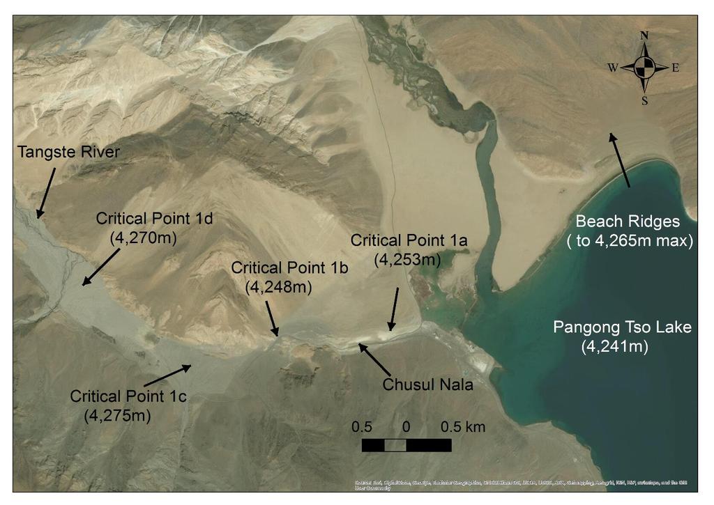 Main cause of inaccurate basin delineation Station Elevation in the original SRTM DEM (m) Critical Point 1a 4,253 Critical Point 1b 4,248 Critical Point 1c 4,275 Critical Point 1d 4,270 Pangong Lake