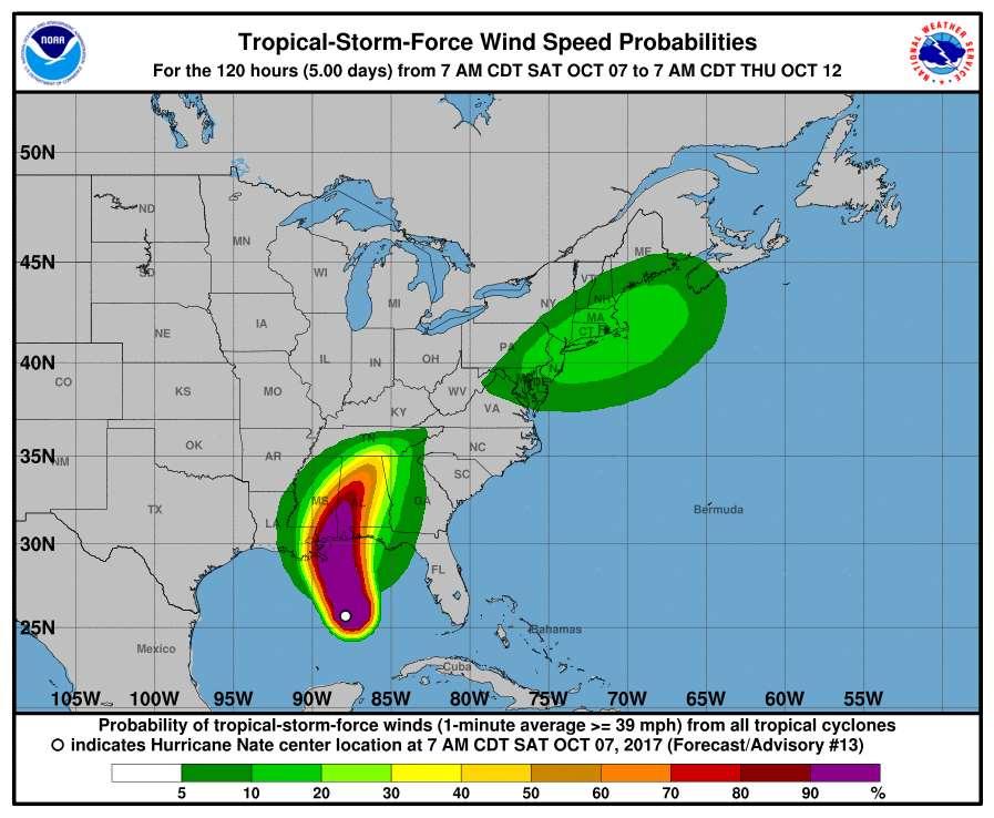 Wind Speed Probabilities Chance of tropical storm force winds has remained mostly steady from the last advisory There is at least a 9 in 10 chance of sustained tropical storm force winds from Point A