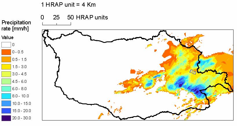 Study Site and Data Sets NEXRAD Stage III Precipitation Estimates (June, 21 st 2000 21-22 UTC) Study