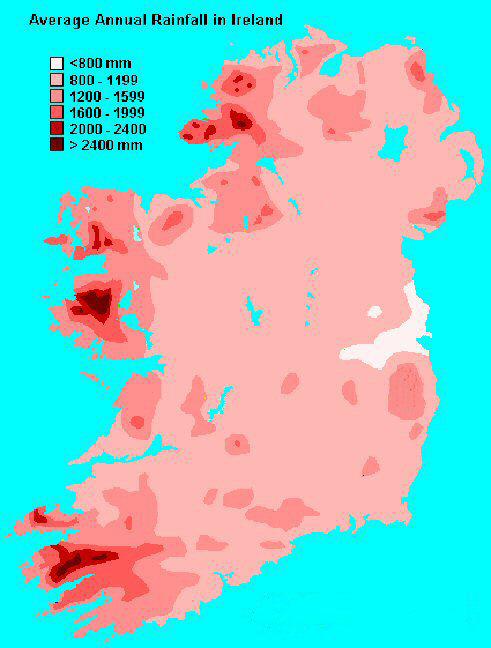 2. Ireland s Climate Average Annual Rainfall in Ireland Examine the map showing annual rainfall in Ireland.