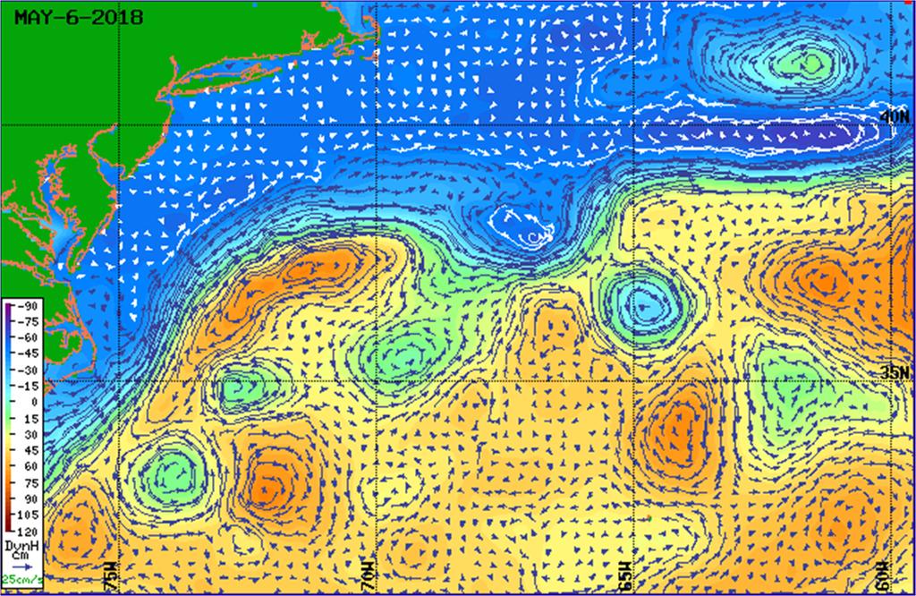Figure 6 Satellite Altimetry Derived Surface Currents NW Atlantic Region May 6, 2018 Black Line