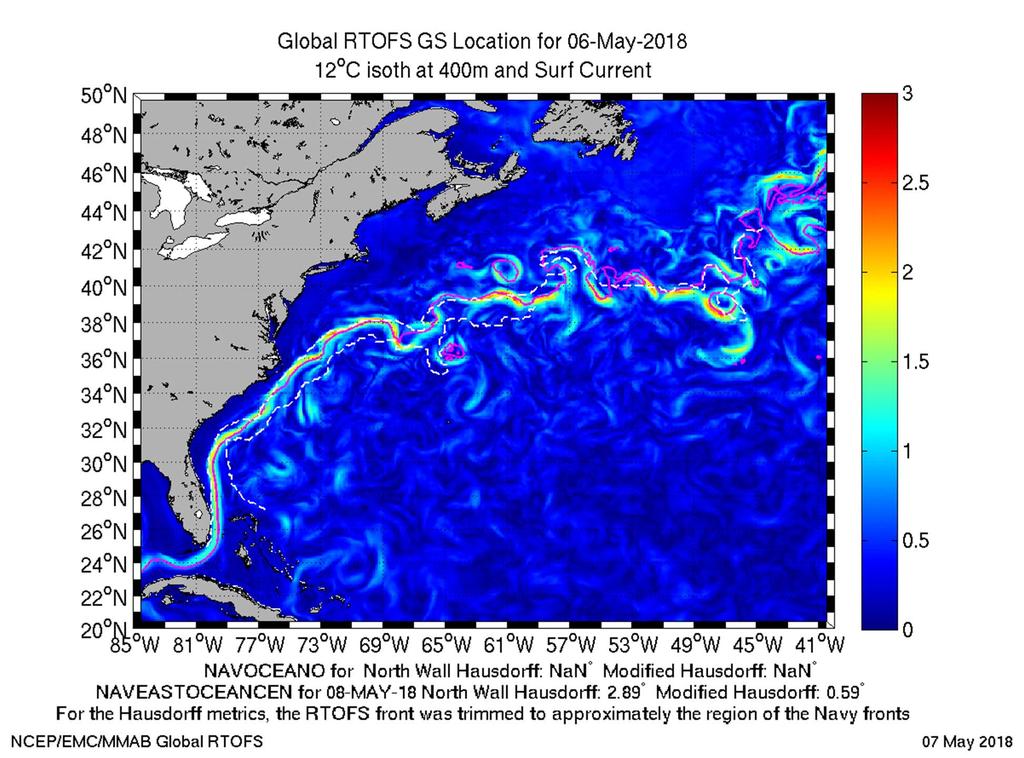 Figure 8 NOAA Numerical Model Gulf Stream Surface Currents May 6, 2018 Yellow