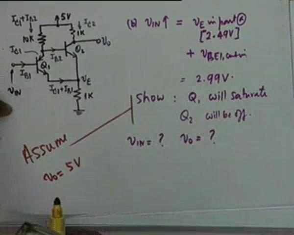 99 volts I am sorry 2.49 volts. And then we added a 0.5 to it, so as to make Q1 conduct and Q2 is put off.