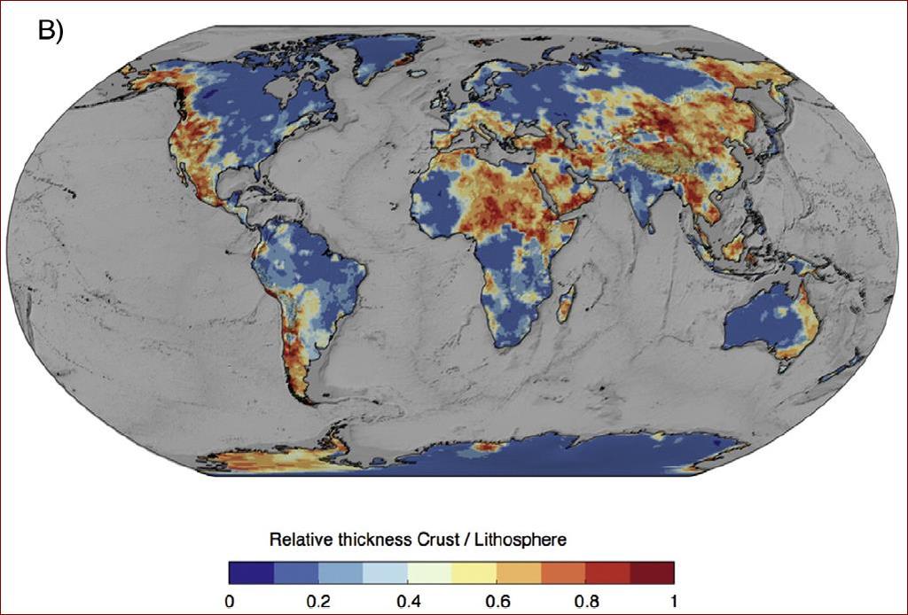 Dichotomy: Relative thickness of crust to that of the lithosphere overall 5 Global Indication: The thickness of CC only may not indicate deep time events but variations in the sub-crustal