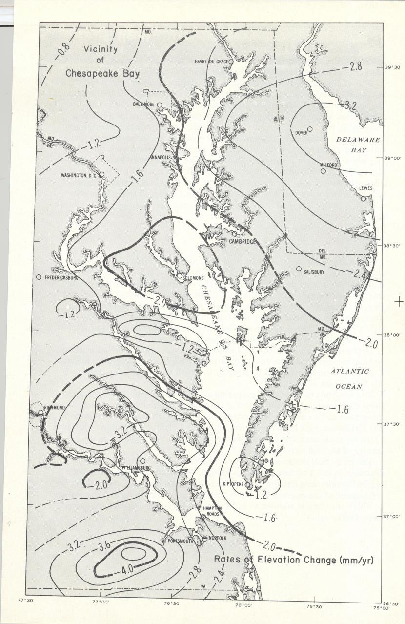 Subsidence in the area of Chesapeake Bay 1973 Report by S. Holdhal and N. Morrison IGS08 Vertical Velocity at Selected CORS CORB = - 0.
