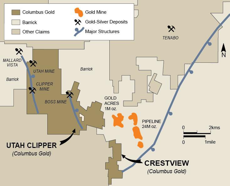 UTAH CLIPPER/CRESTVIEW Utah Clipper & Crestview directly adjacent to Pipeline-Gold Acres pits. Pipeline production and reserves exceed 25M oz. gold.