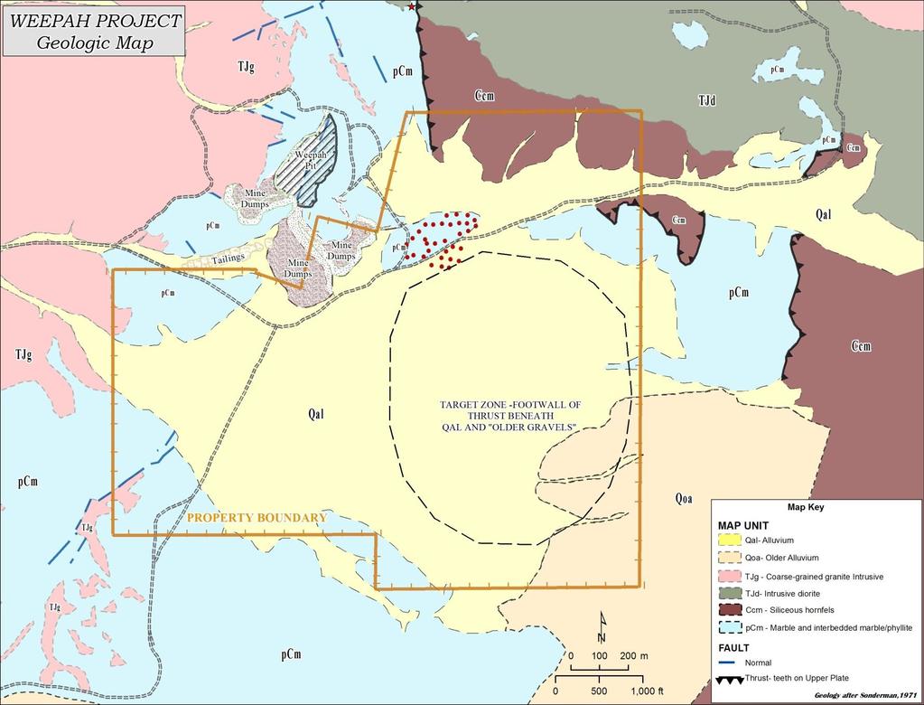 WEEPAH Geology and Target Area of Historical Mining
