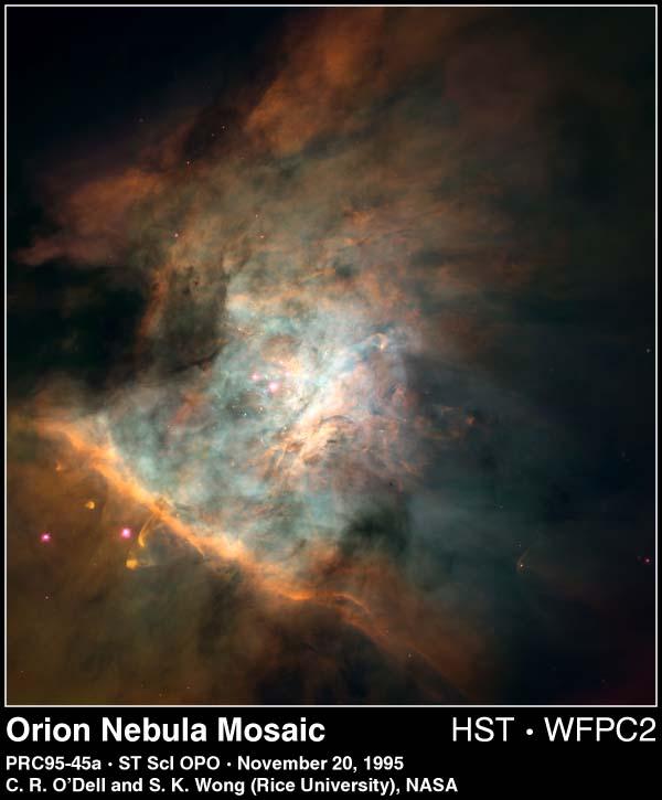 Orion Nebula Face-on view of a blister HII region Stellar winds from the four Trapezium O stars, carve cavity in molecular cloud Trapezium stars ionize face
