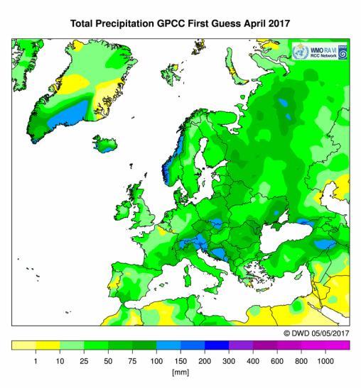 Europe / RA VI Monthly precipitation totals of April 2017 had a large variety within the domain.