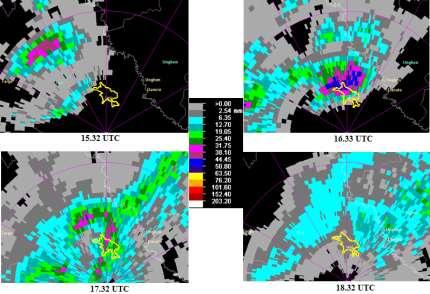 Fig. 12. Radar reflectivity and locations where have occurred hail Fig. 13.