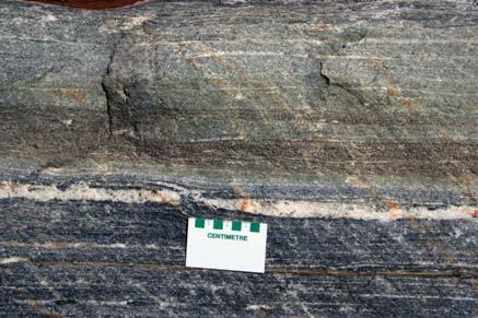 amphibolite; c) siliceous sedimentary rock, which grades into