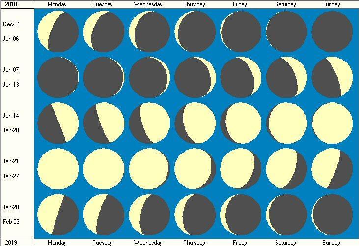THE MOON PHASES IN JANUARY The New Moon will always be seen in the west after the Sun has set over the western horizon.
