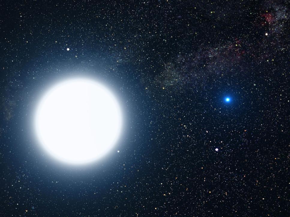 An artist s impression of Sirius A and B Sirius B formed about 230 million years ago as the largest star of the original pair.