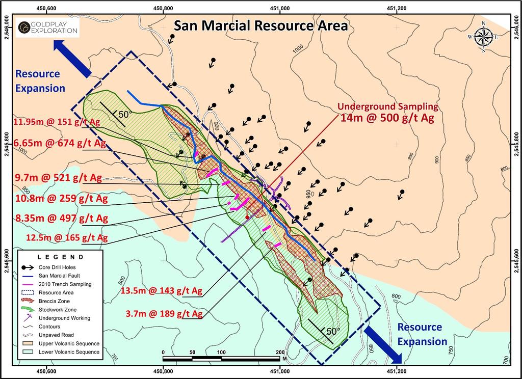The increased Mineral Resource in comparison with the Historical Resource is summarized as follows: Total silver equivalent ounces, Indicated Resources, increased 57% to 36 million ounces.