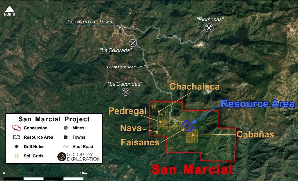 Figure 2 San Marcial - Location of Resource Area and New Targets Inside Concession In order to define a reasonable prospect of economic extraction, the Mineral Resource was contained within a Whittle