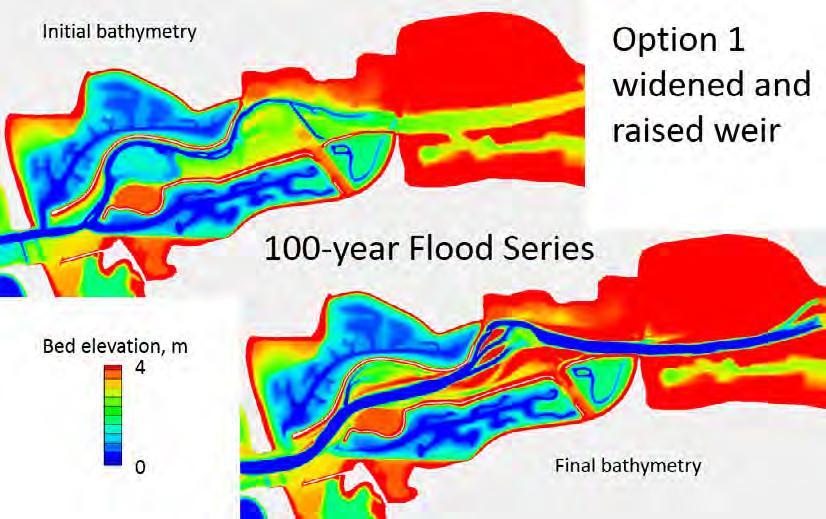 ERDC/LAB TR-0X-X 201 Figure 8-122 Existing conditions initial and final bathymetry for 100-year flood series