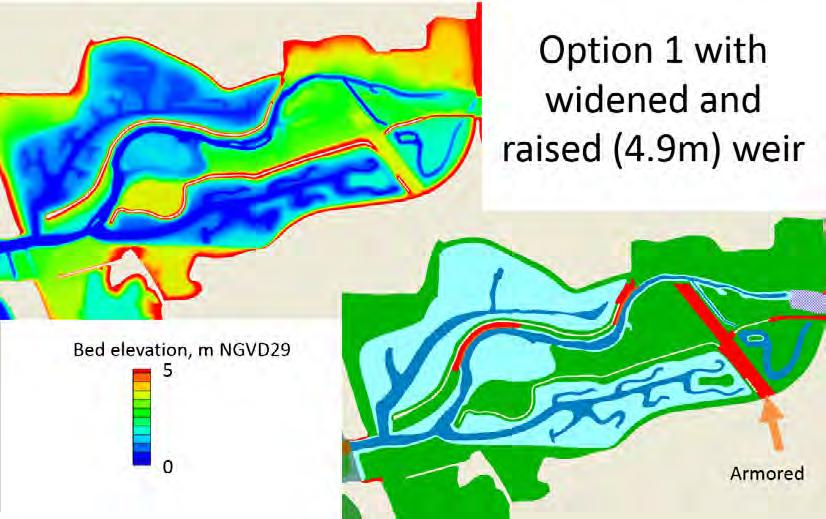 ERDC/LAB TR-0X-X 103 Figure 7-8 Model representation of Option 1 with the brackish marsh weir elevation raised to 4.9 m (16.