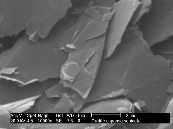 SEM images Here are reported the SEM images of samples EH, EK, EHK and RGO at different enlargement that evidence the different degrees of exfoliation obtained for different samples.
