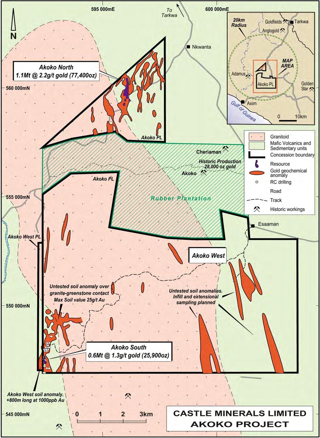 Akoko Project Significant soil anomalism, extends for an aggregate 15 strike km and offers immediate