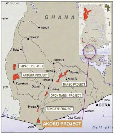 Akoko Project Akoko South and Akoko North prospects 10km east of Adamus Resources