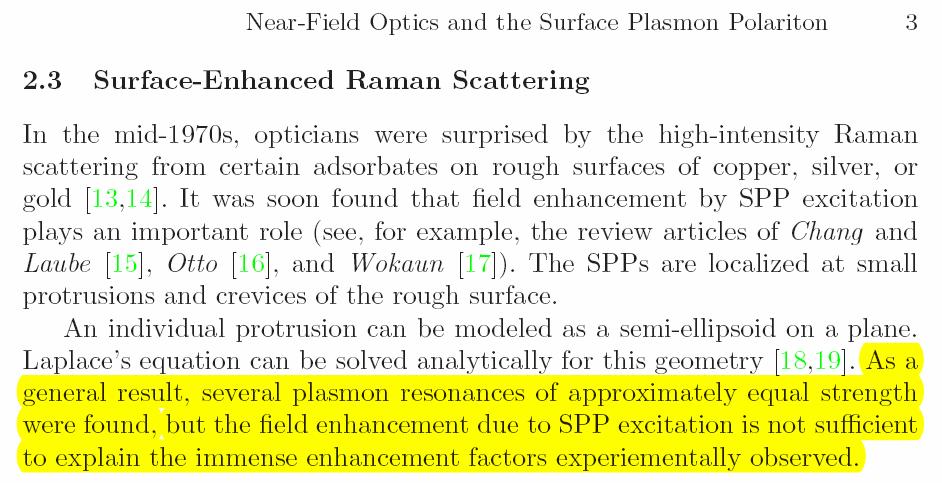 Surface plasmon induced Raman enhancement Ref: S.
