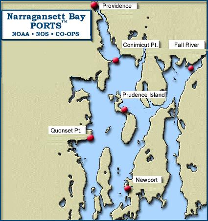 Figure 2.3. The NOAA PORTS sites in the Narragansett Bay region. Table 2.1. Narragansett Bay PORTS station data products.