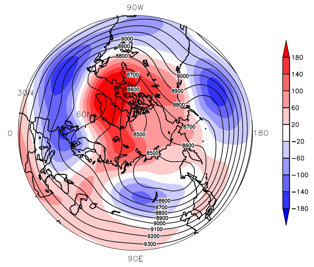 m Figure 10 The 300-hPa geopotential height [m] of the three months