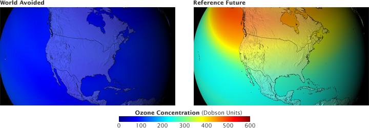 The year is 2065. Ozone depletion avoided Two-thirds of Earth s ozone is gone not just over the poles, but everywhere. The ozone hole over Antarctica has a twin over the North Pole.