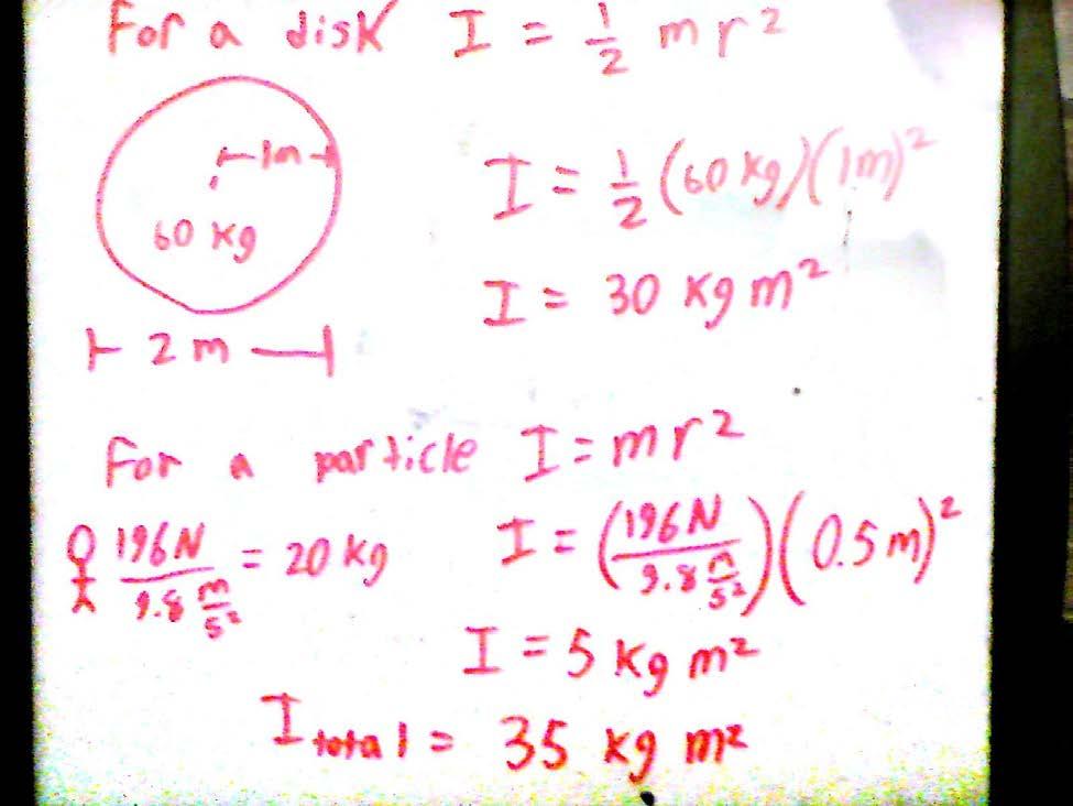 2. After writing down everything we know we have what we need to find the moment of inertia for the system. So now that we know the moment of inertia is 35 kg m 2.