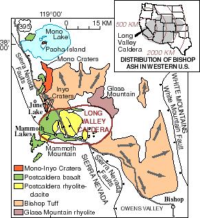 deformation will most probably be similar and within proximity to the smaller, geologically recent eruptions in the Mono-Inyo area (Hill, David, 1998). Geraghty 8 Figure 5.