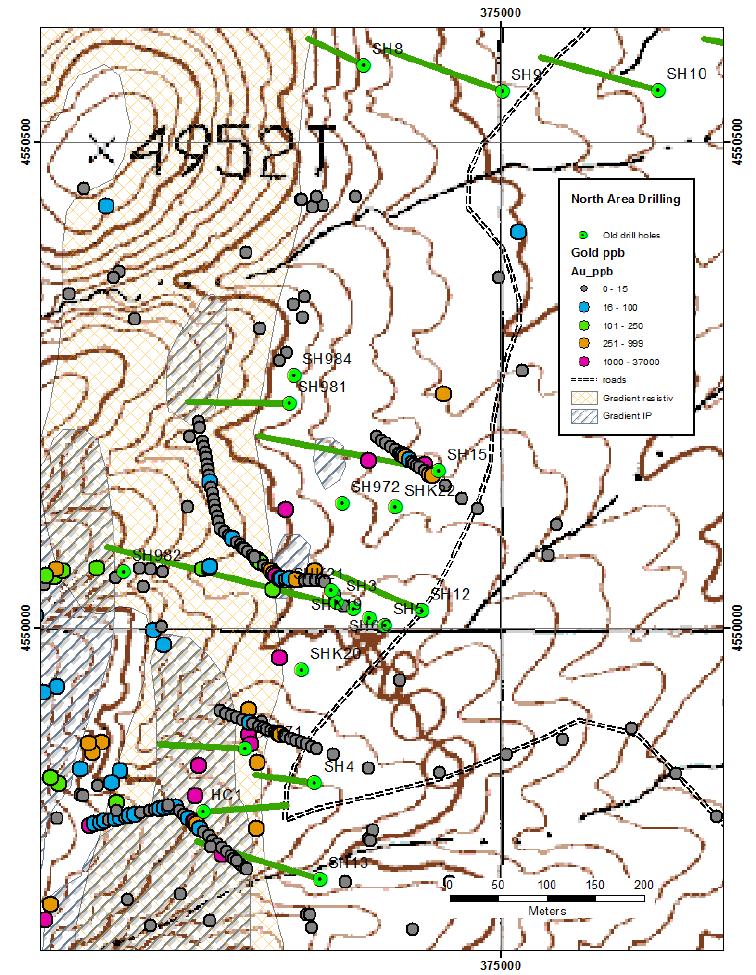 Historical Drilling North Area Selected Historical Drill Results Hole Interval (m) Au (g/t) Ag (g/t) Cu (%) SKH 97-2 1.52 2.50 71.6 0.67 SH - 3 7.62 0.90 28.9 1.73 SH 6C 4.27 1.67 57.7 2.72 SH - 5 12.