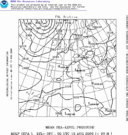 Study Case: August 13-16, 16, 2000 Synoptic situation: low pressure