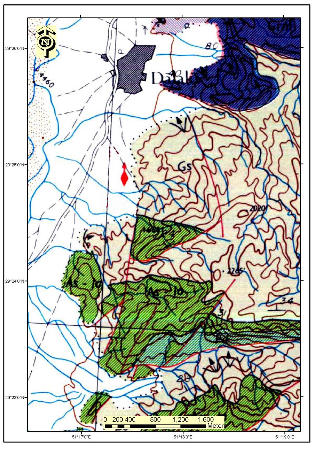 Dalaki Warm Spring Figure 2. Geology Map of Dalaki Geothermal Region (Llewellyn and Ahdoot, 1973) Gs (Gachsaran Fm.