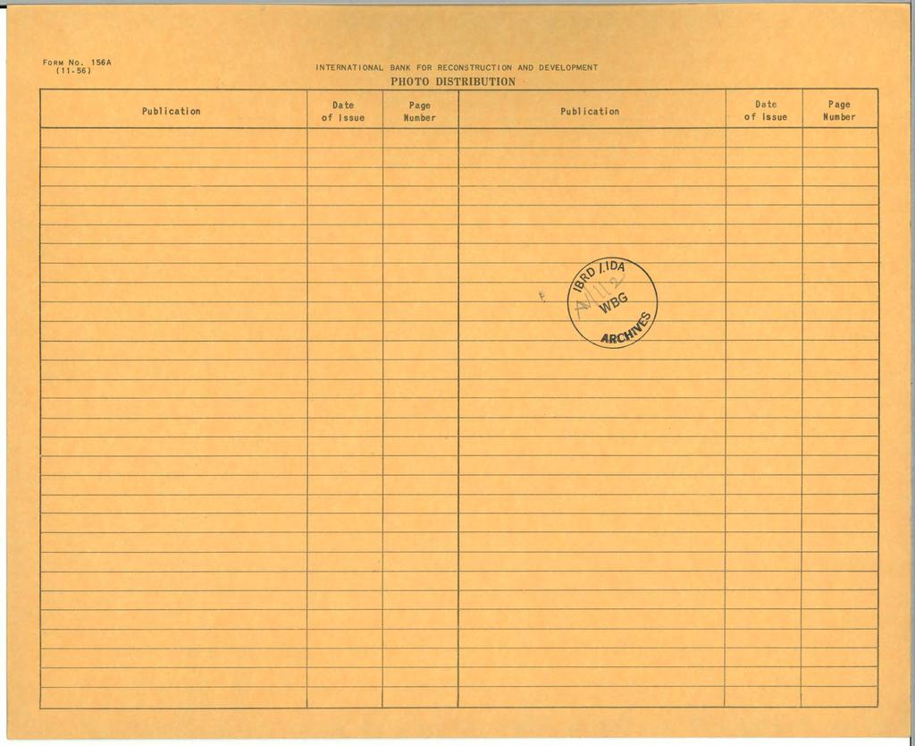 F R M No 1 56 A ( 11-56) NTERNATONAL BANK FOR RECONSTRUCTON AND DEVELOPMENT PHOTO DSTRBUTON Publication Date