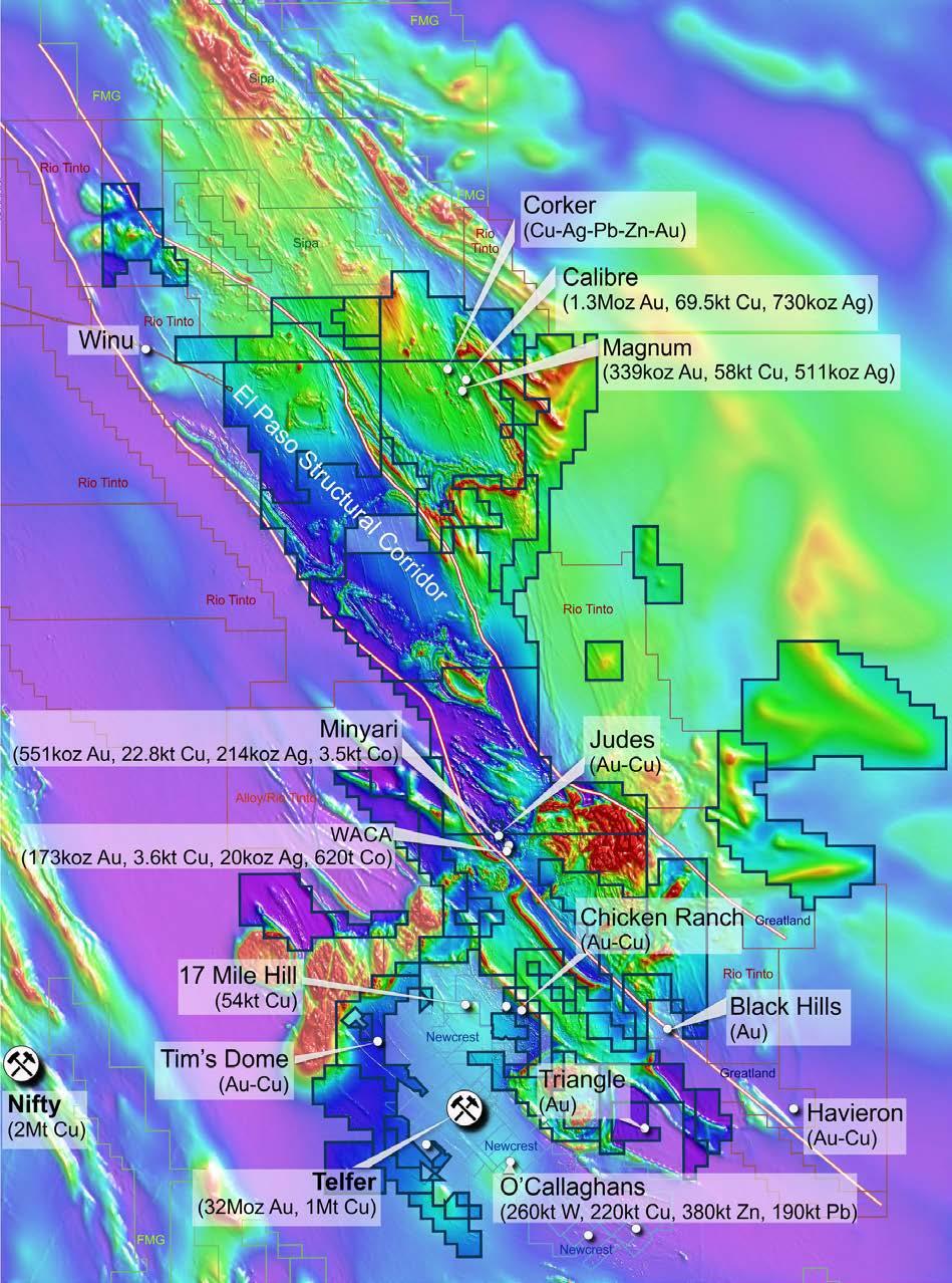 155 km Figure 3: Paterson Province regional magnetic plan showing Antipa tenements ( brighter regions), deposit locations and El Paso Corridor.