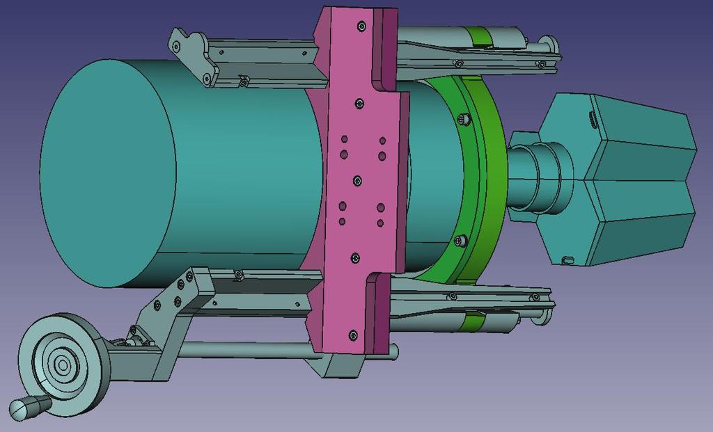 Figure 8: The detector with its mounting. The pink bracket is mounted onto the rider.