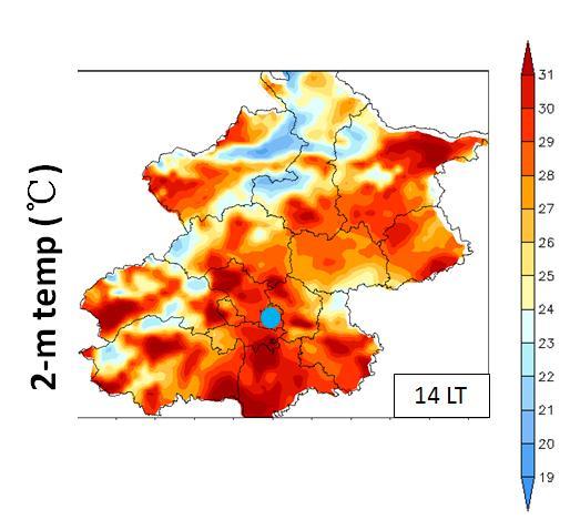 Study-1: IUM u 1 WRF (1-level urbanization) simulations of the 23 June