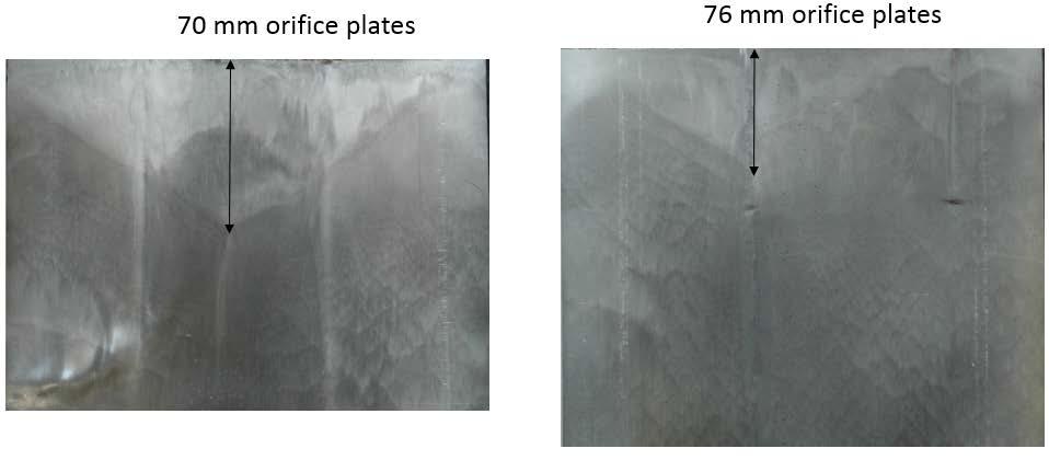 Figure 5.25: Extended wall foils located after orifice plate #29 for both 70 mm and 76 mm orifice plates.