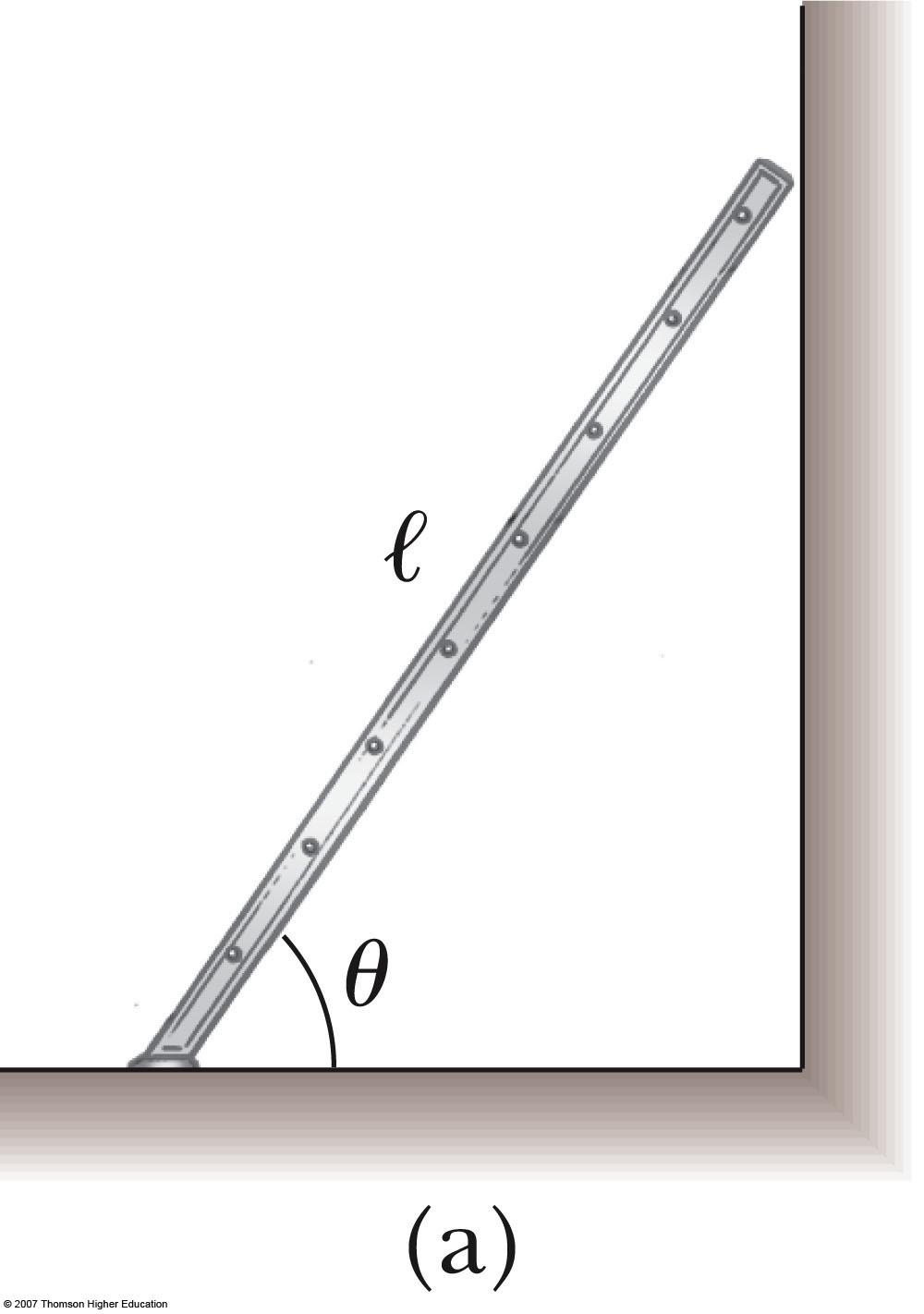 CG of a Ladder q A uniform ladder of length l rests against a smooth, vertical wall.