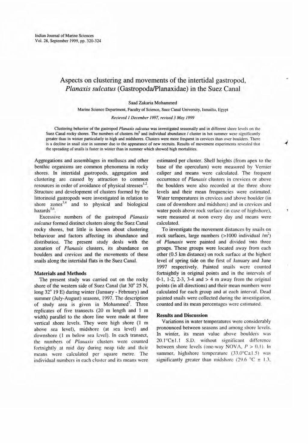 ndian Journal of Marine Sciences Vol. 28, September 1999, pp.