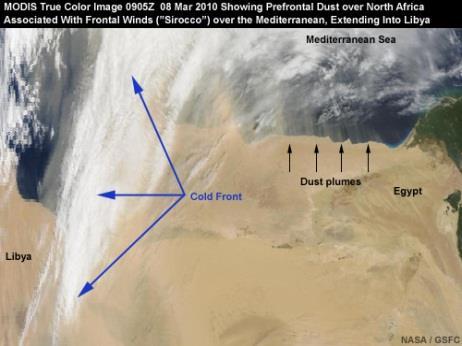 Pre-frontal winds