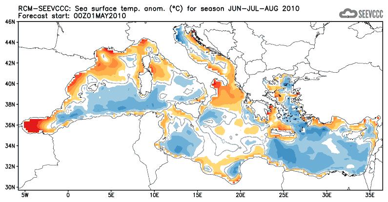 forecast duration: 7 months model resolution: ~35km atmosphere ; ~20km ocean model domain: Euro - Mediterranean region extended towards Caspian Sea 51 ensemble members