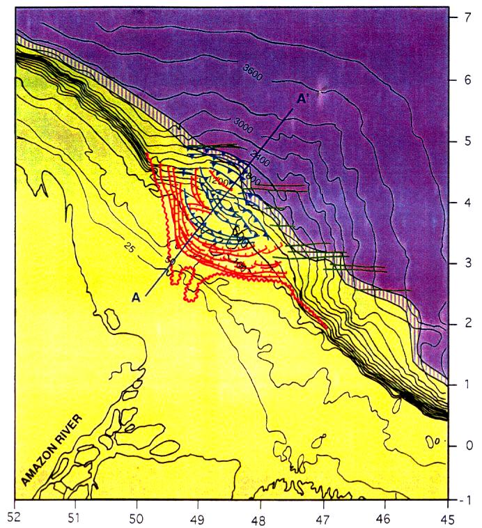 Oceanic crust Amazon example Terrigenous sediments over oceanic