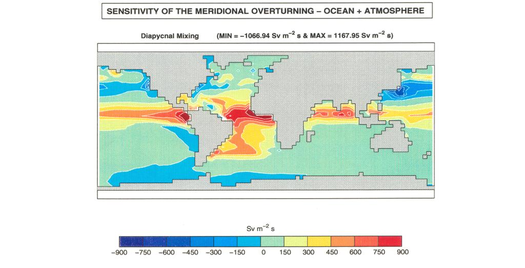 Veronique Bugnion used an ocean model to calculate the sensitivity of the total poleward heat flux by the world oceans to the