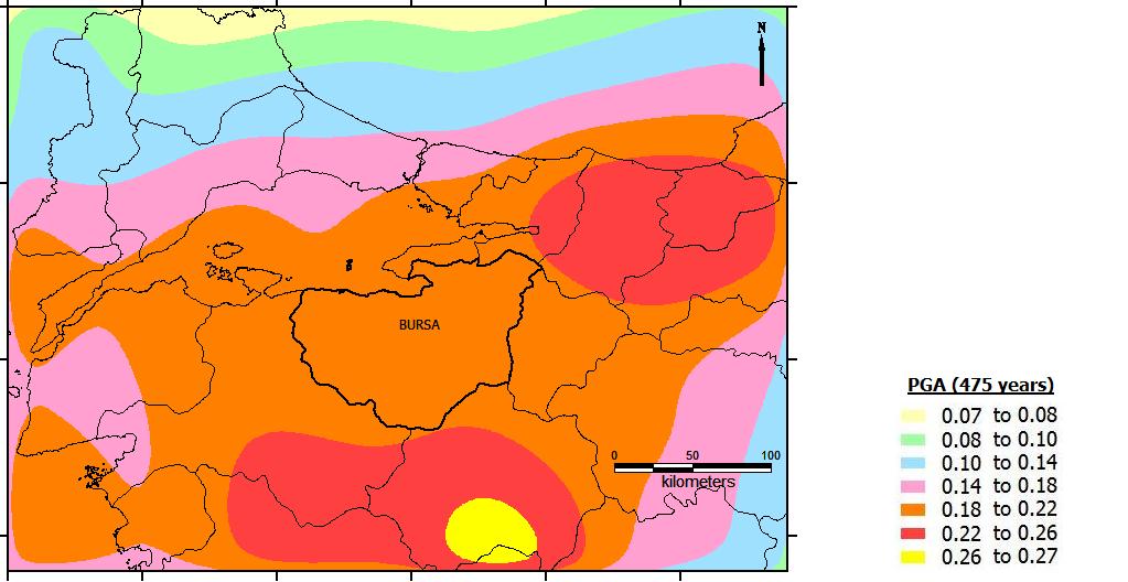 Seismic Hazard Maps for PGA (in g) Corresponding to the Return Period of 475 Years Obtained by Using Spatially Smoothed
