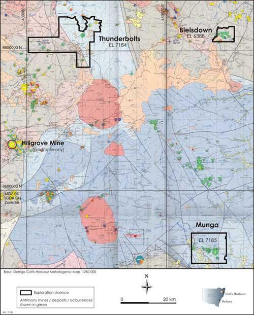 Antimony in the New England New England Recent focus on NSW since Straits Resources re-commenced mining at Hillgrove Sb-Au mine