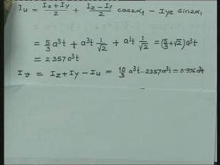 (Refer Slide Time: 35:47) So, let s do that, So, we have Iu, Iz plus Iy by 2 cosine 2 alpha 1 minus Iyz sin 2 alpha 1. So, that is the formula we derived.