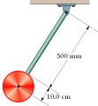 (4) The physical pendulum in the figure consists of a uniform disk with radius 10.0 cm and a mass 400 g attached to a uniform rod with length 500 mm and mass 600 g.